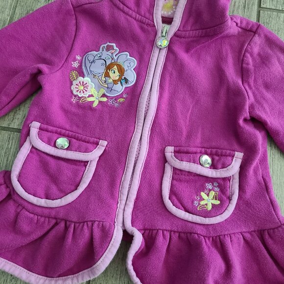 Disney Store Sofia the First toddler girls purple zippered hooded sweater size 2 - Picture 3 of 7